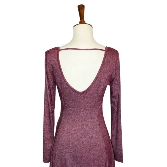 Mauve Long Sleeve Strappy Back Flared Skirt Mini Dress - Picture 13 of 16